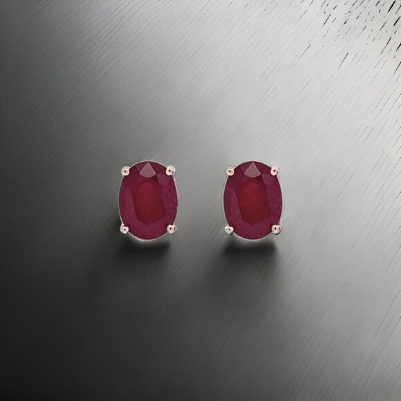 Natural Ruby Stud Earrings 14k White Gold 3.0 TCW Certified $1,390 311042 - Picture 1 of 11